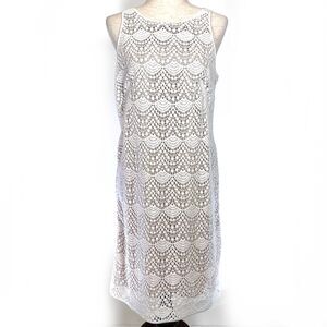 Loft Sheath Dress Sz 8 Sleeveless Crochet Overlay